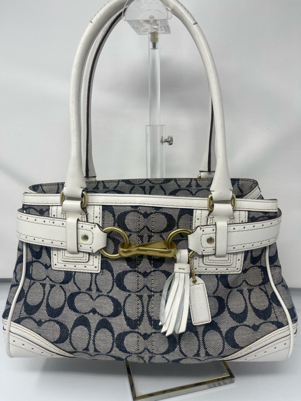 Coach Hamptons signature handbag | Denim with White Leather Trim
